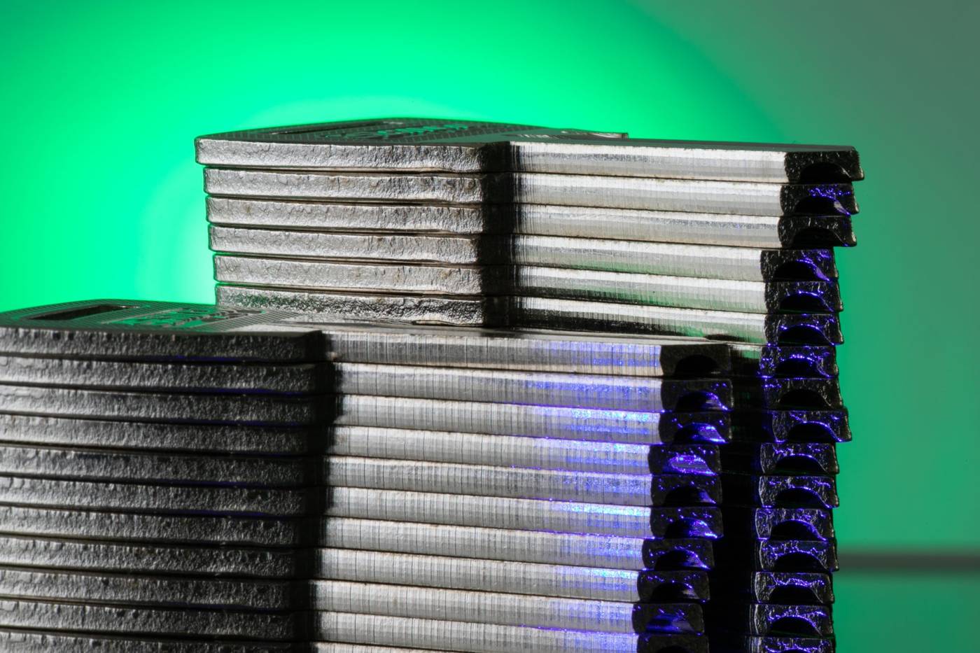 Silver bars stacked close up