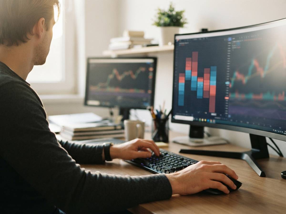 A trader reviews buy and sell prices on a spread betting platform on a computer screen.