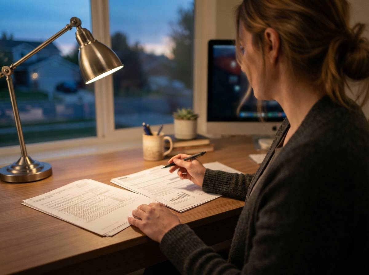 A homeowner compares two mortgage loan estimate documents at a desk.
