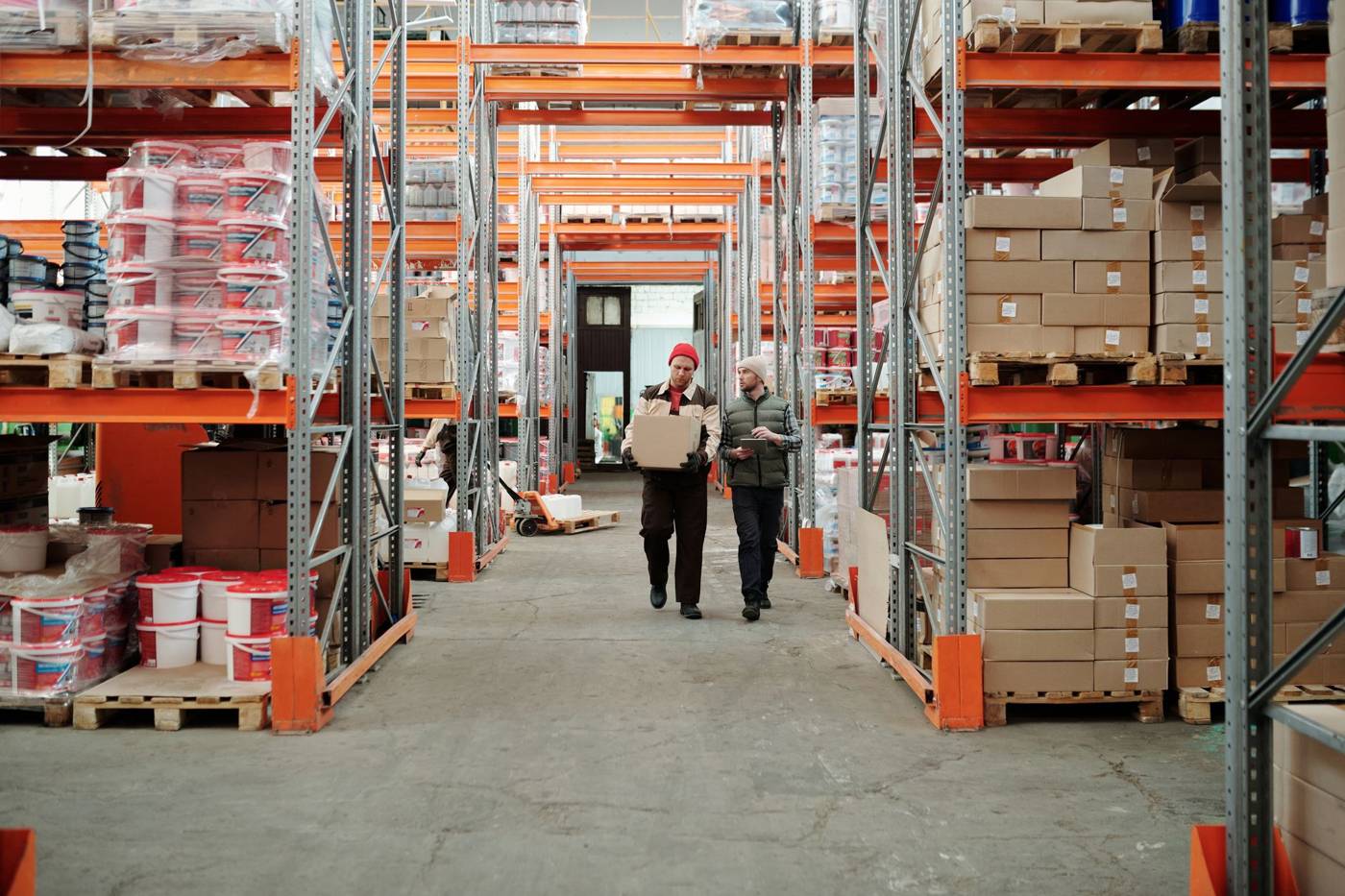 Logistics warehouse workers packages