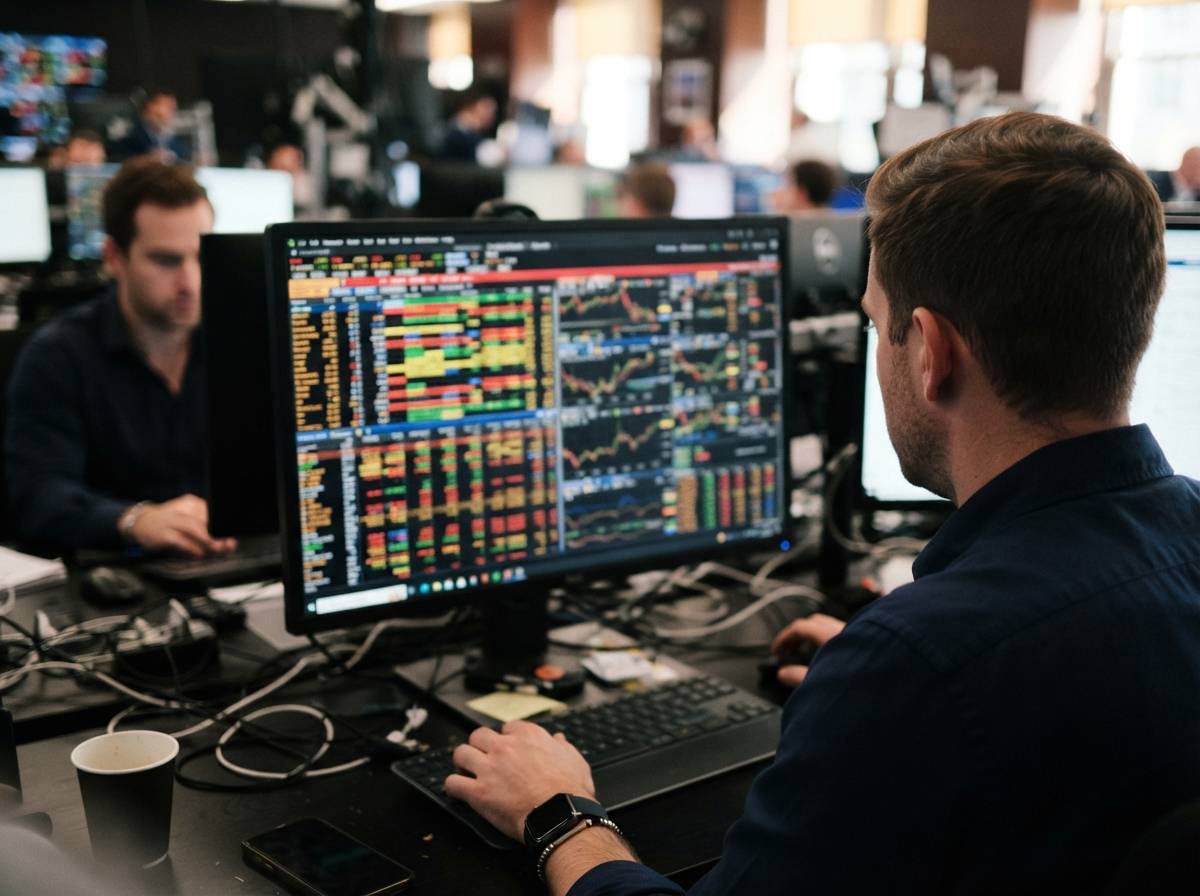 A close view of a trading screen showing ticker symbols from Brazilian and Indian markets.